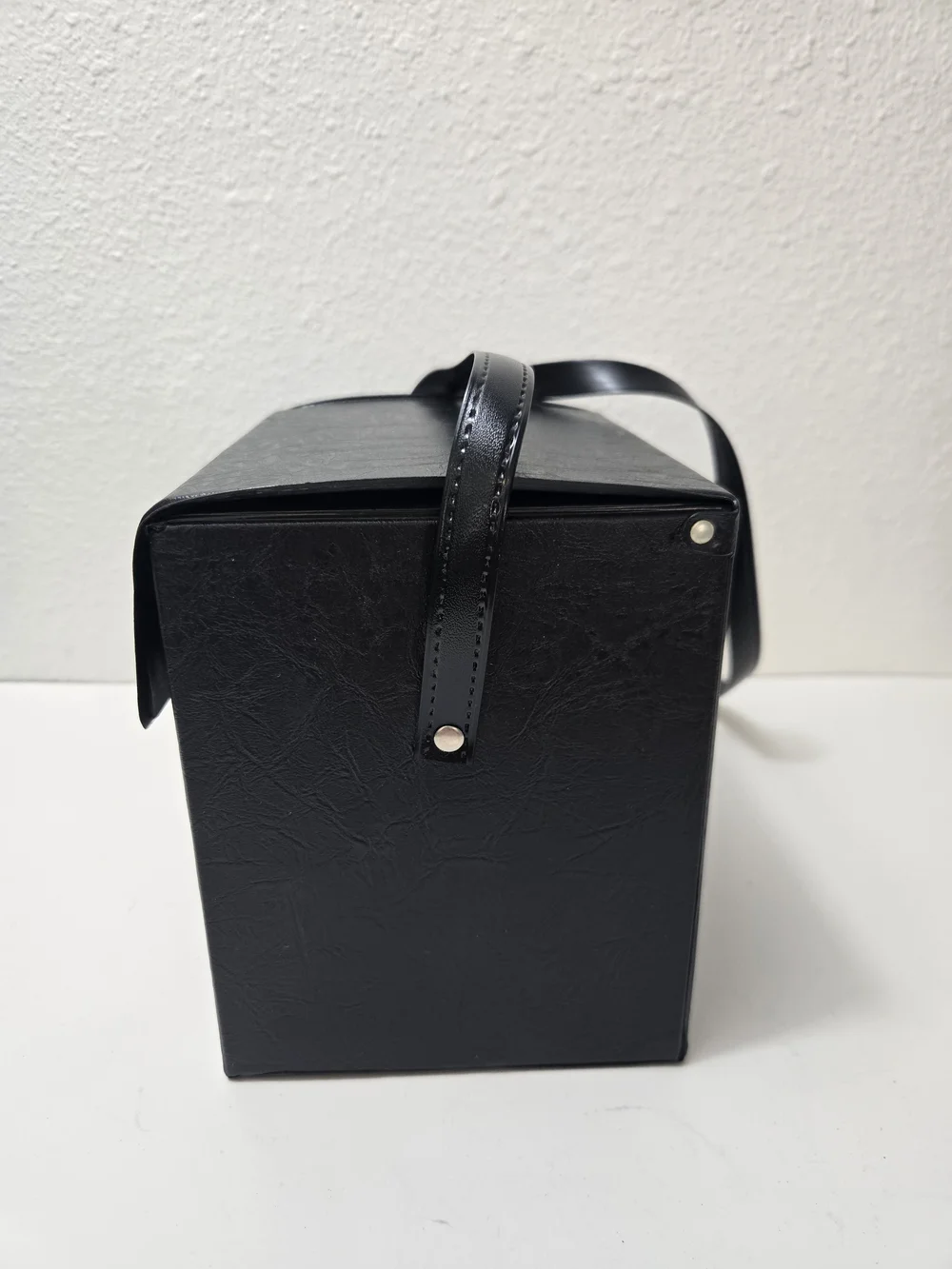 Vintage Hard Shell Carryibg Case - Black Leather Crossbody Camera Bag